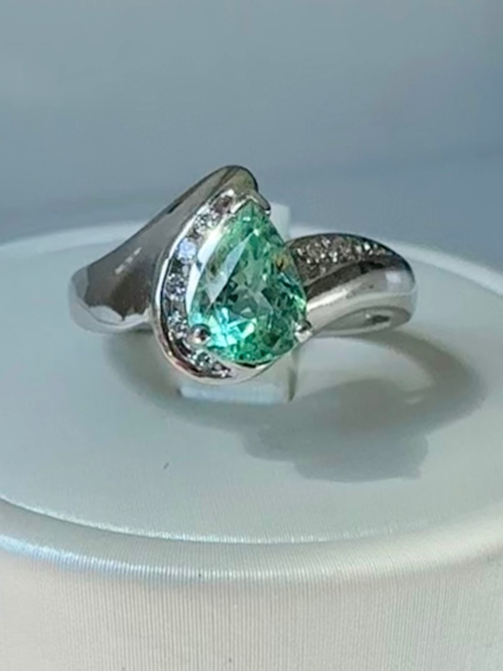 💎 GIA CERTIFIED Paraiba Tourmaline & Diamond 18k Gold Engagement Ring Size 6.5